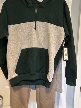 Gray Tee with Dark Green Hoodie Layer